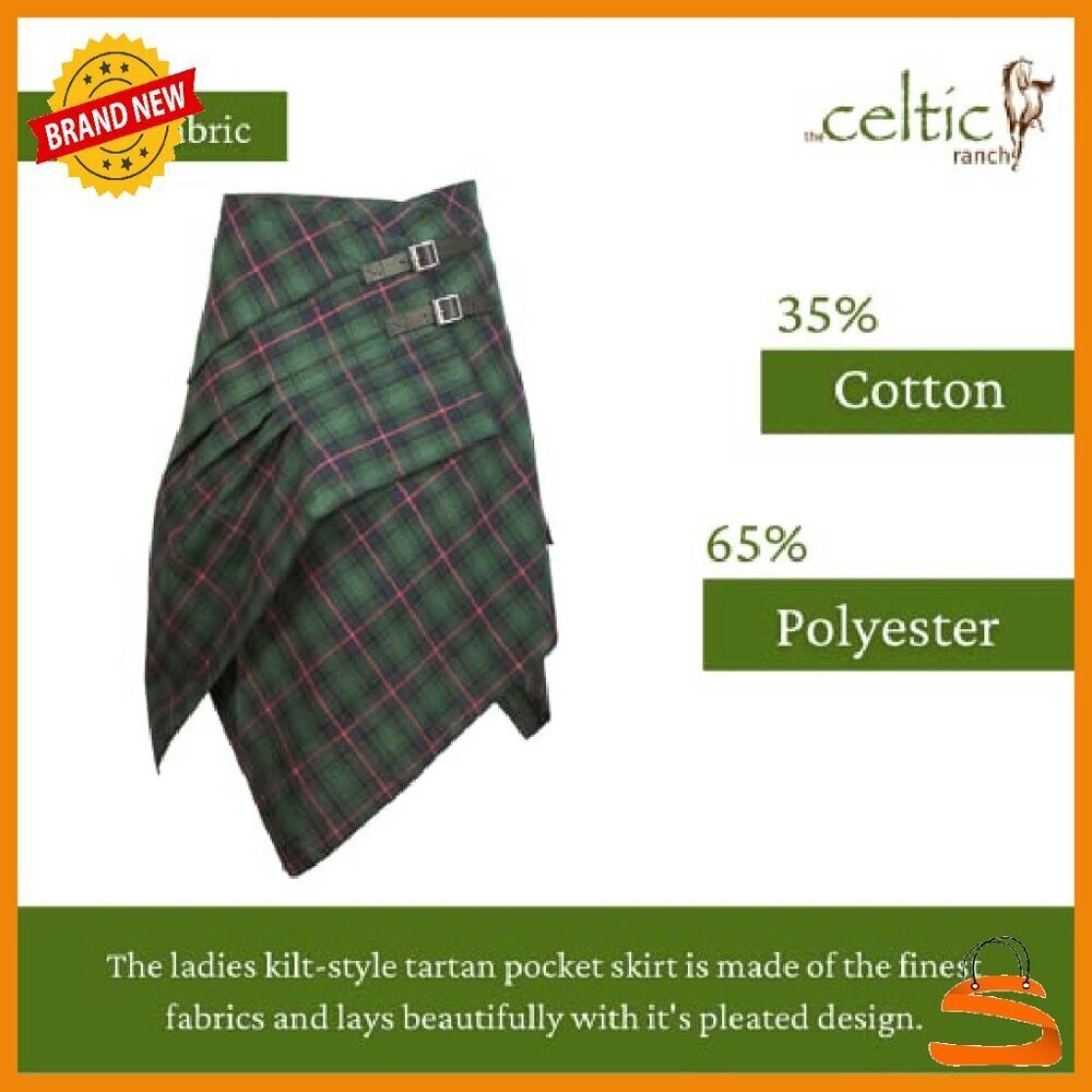 Pleated Tartan Skirt with Pockets Adjustable Fit Women's Plaid - Picture 4 of 8